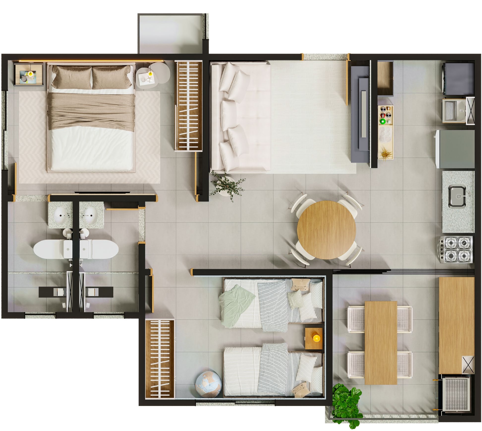 Planta Apto Tipo 2Q - 54,99m²