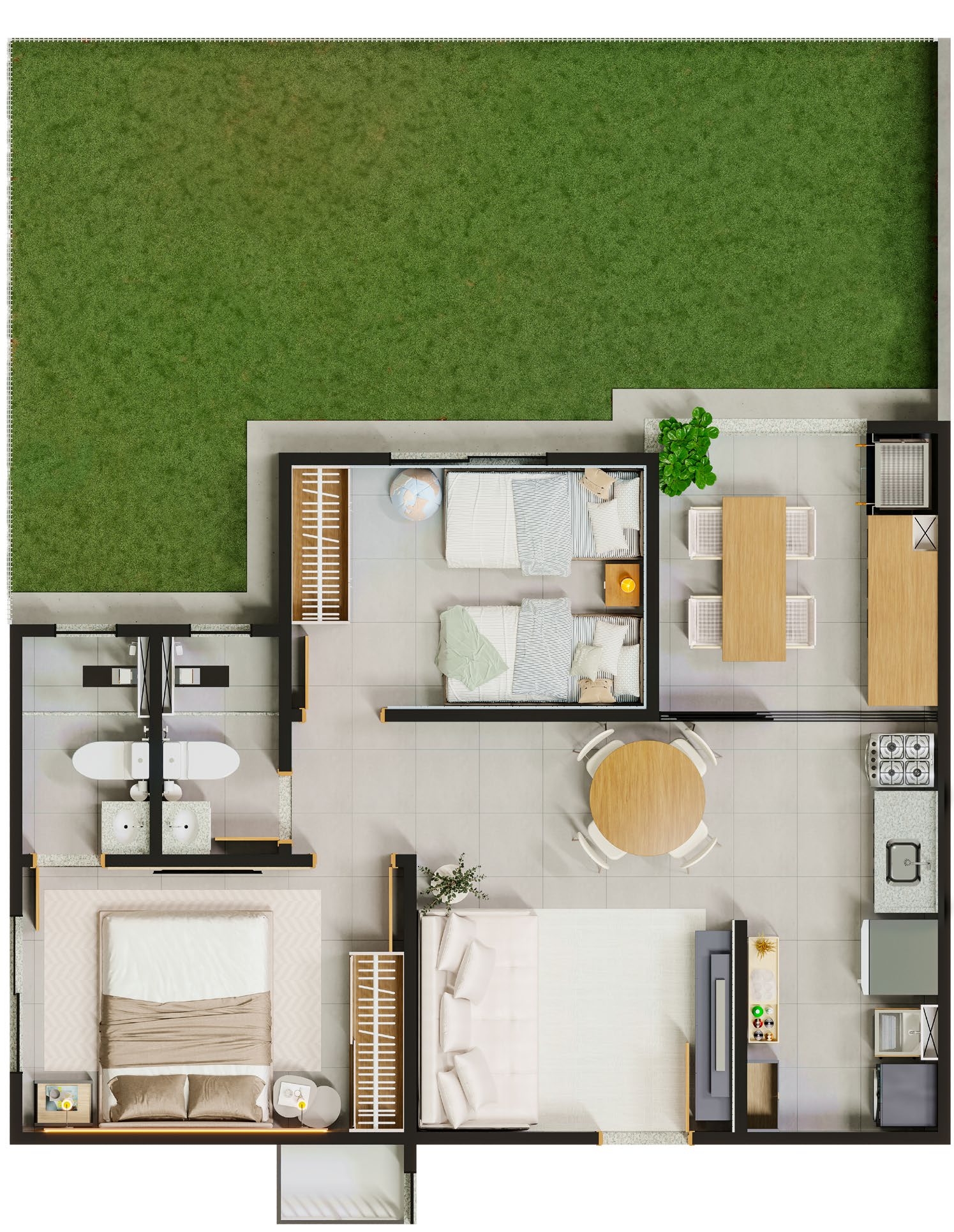 Planta Apto Garden 2Q - 91,77m²